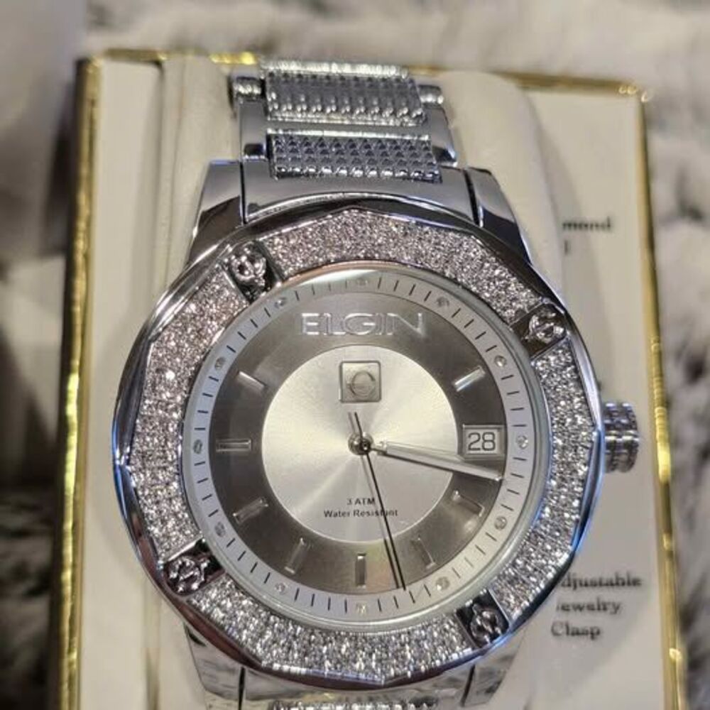 Elgin Men's Silver-Tone Crystal Watch